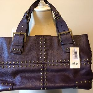 BCBG MAXAZARIA DARK ORCHID LEATHER STUDDED BAG-NWT